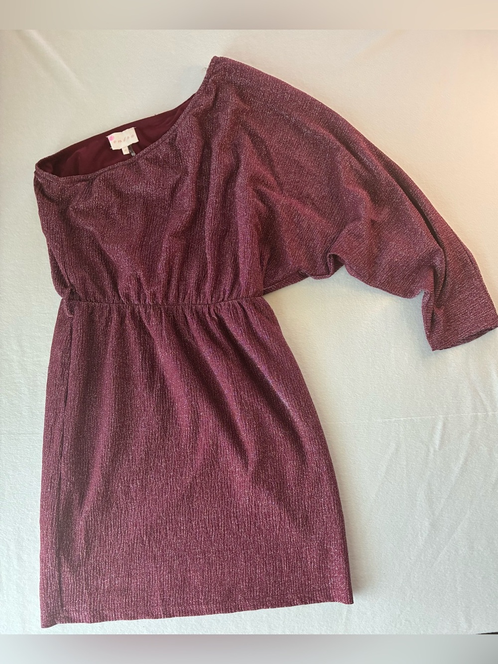 Entro One-Shoulder Glitter Knit Dress in Plum